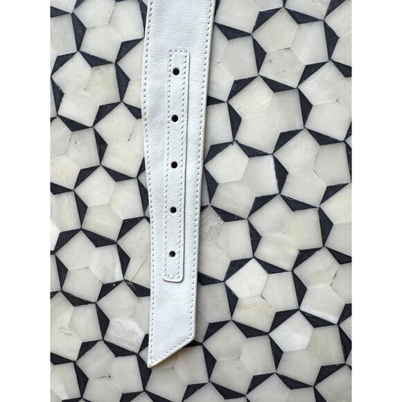 Vintage White Full Grain Leather Belt With Gold-Tone Buckle M/L 30" - Picture 3 of 8